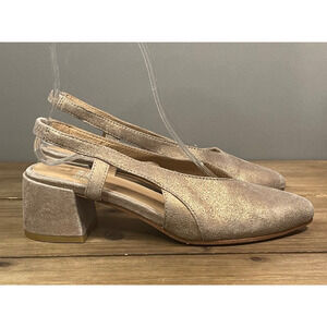 Eileen Fisher Women's Gals Slingback Heels Size 5.5 Metallic Leather Pointy Toe